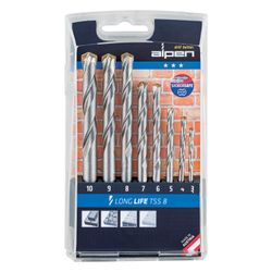 ALPEN Masonry Drill Bit Set 8 Piece Long Life 3-10mm